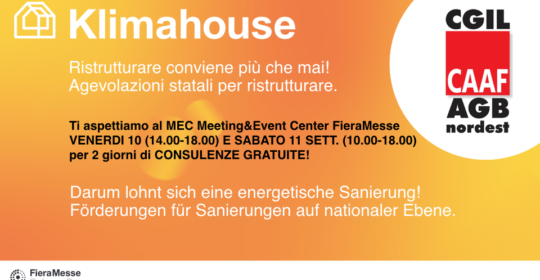 KLIMAHOUSE 2021 PRÄSENTIERT DIE BERATUNGSTAGE FÜR PRIVATPERSONEN: DER STEUERDIENST CAAF CGIL-AGB IST MIT EINEM STAND UND IM BERATUNGSFORUM ZU STEUERERLEICHTERUNGEN UND DEM 110%-SUPERBONUS VERTRETEN